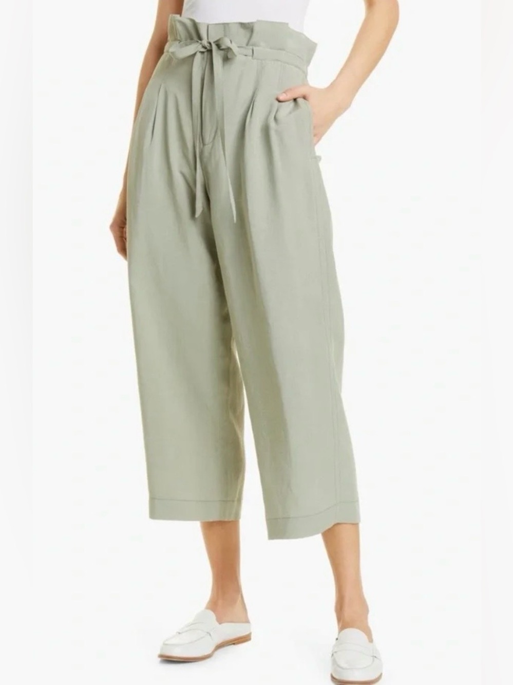 sage paperbag pants cropped